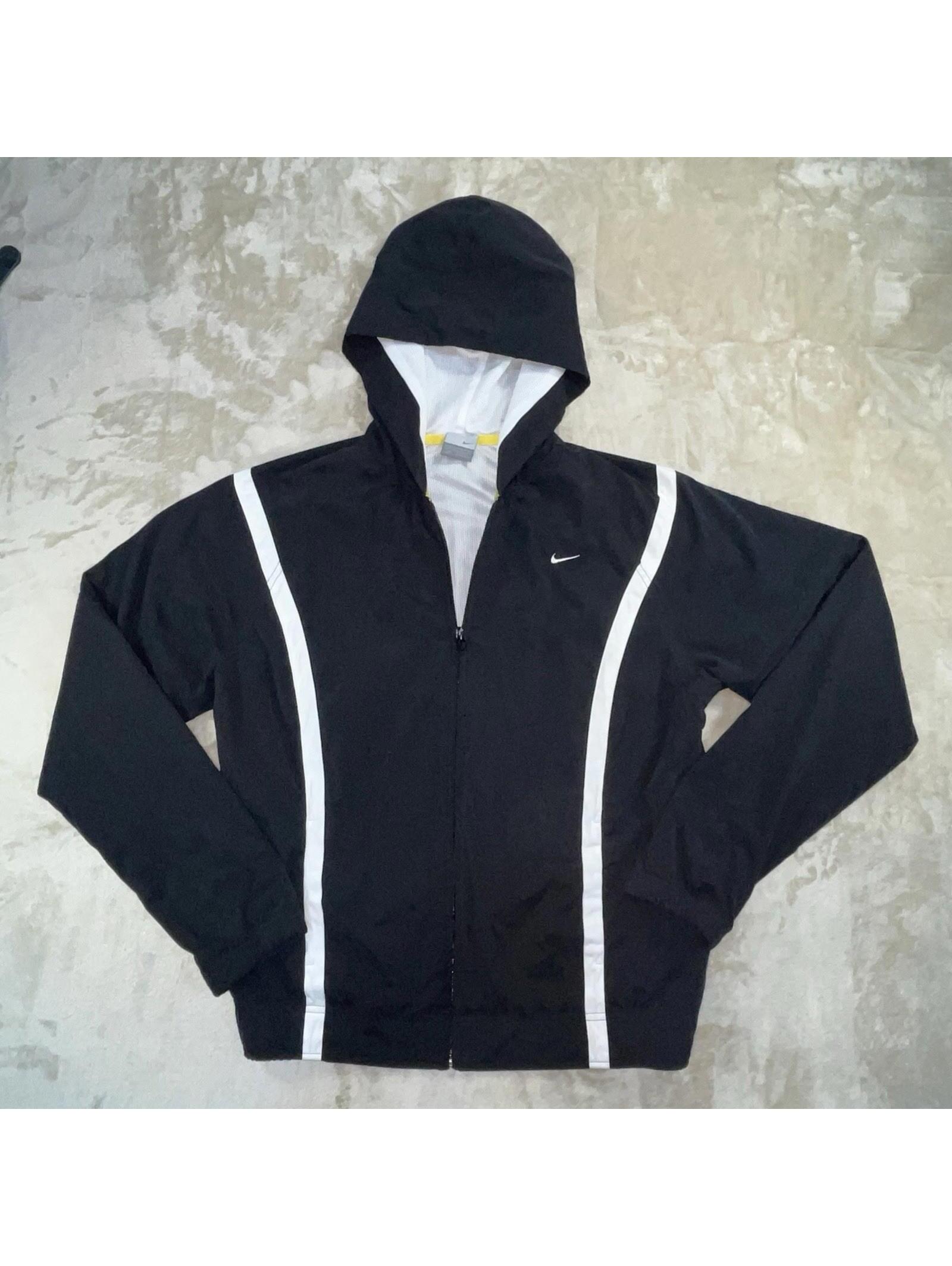 Nike Youth Large 12-14 Windbreaker Jacket Black White Hooded Full Zip Mesh Sld
